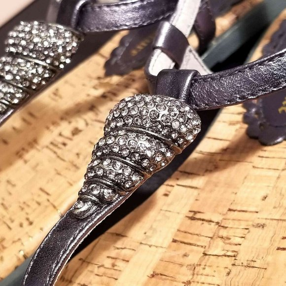 Juicy Couture "Finny" Seashell Sandals Pewter NIB - Picture 1 of 8